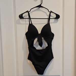 Shade & Shore Ribbed Black One Piece Swimsuit